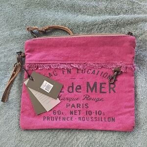 Myra Bag Pink Crossbody with Distressed Canvas Design